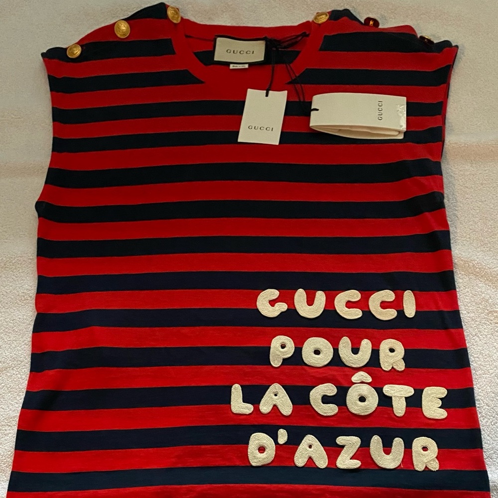 ❌SOLD❌Gucci Striped Cotton Jersey Shirt Red Blue M